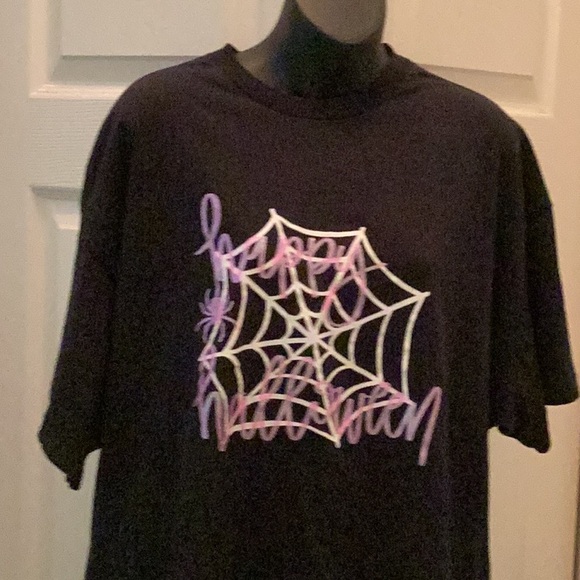 🕷NWOT Happy Halloween Unisex Size 2 X Black / Glitter Tee 🕷 - Picture 1 of 8